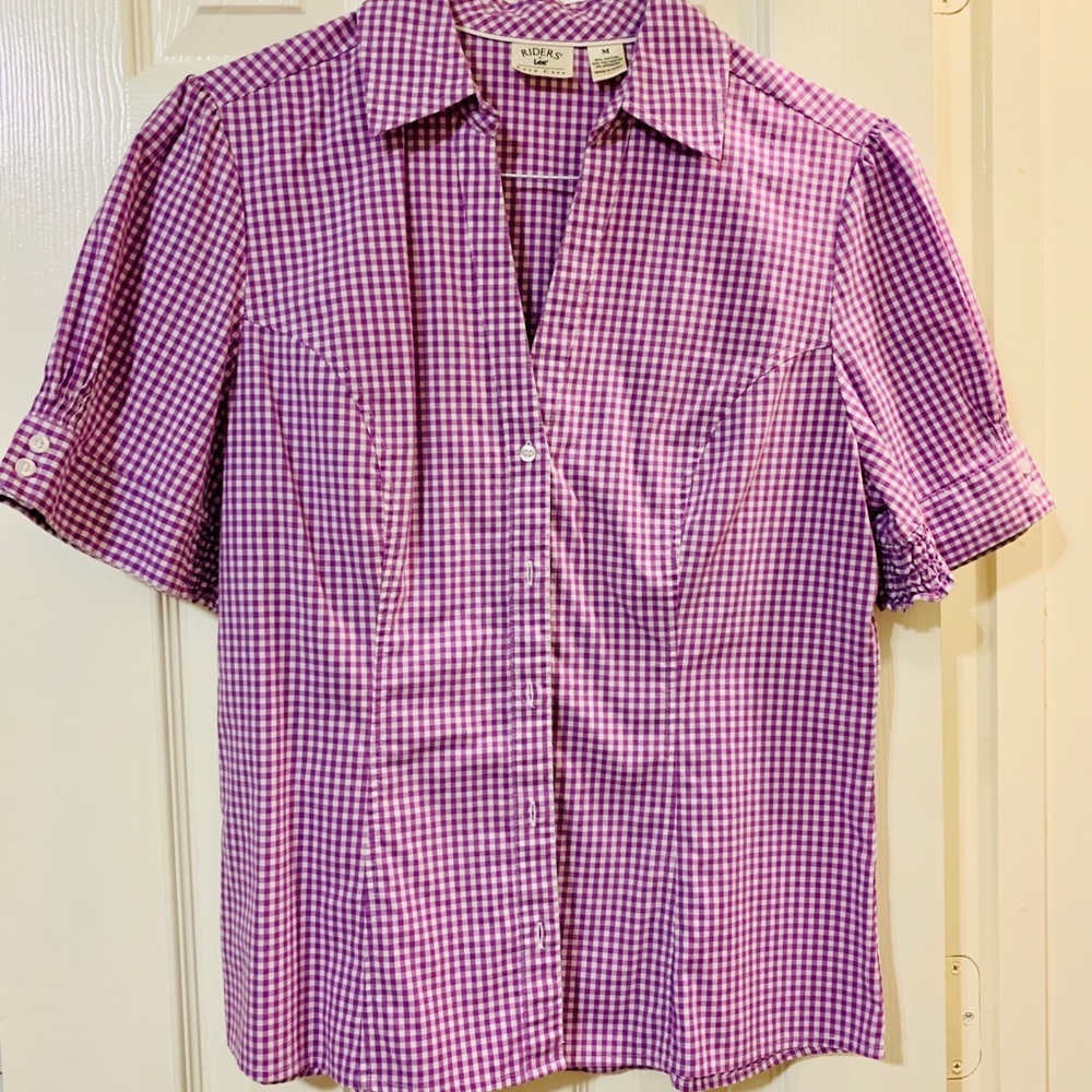 Cute Lavender Gingham Easy Care Blouse